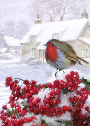 Framed Village Robin 1 Print