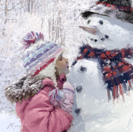 Framed Girl With Snowman 2 Print