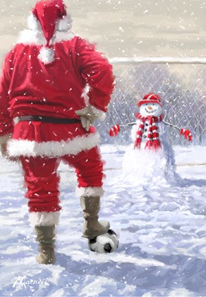 Framed Santa Playing Football Print