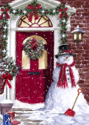 Framed Red Door Snowman Print