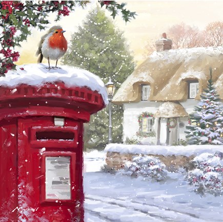 Framed Robin On Post Box 2 Print
