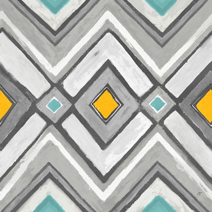 Framed Chevron Tile Black/White II Print