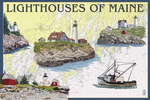 Framed Lighthouses Of Maine Print