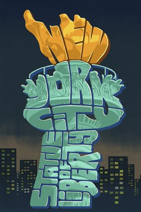 Framed New York Liberty Torch Text Print