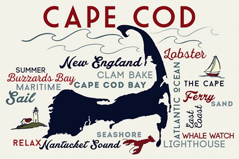 Framed Cape Cod New England Text Print