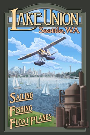Framed Lake Unions Seattle Fishing Print