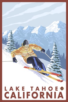 Framed Lake Tahoe Mountain Ski Print