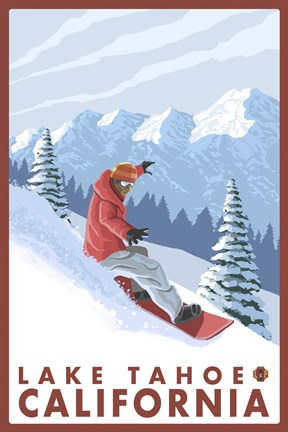 Framed Lake Tahoe Moutain Snowboard Print