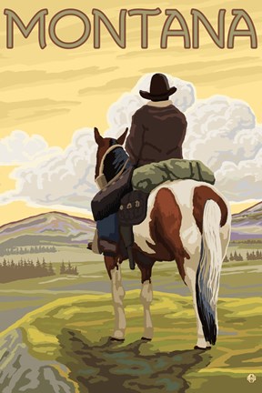Framed Montana Cowboy On Hourse Print