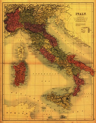 Map Of Italy Fine Art Print By Lantern Press At Fulcrumgallery Com
