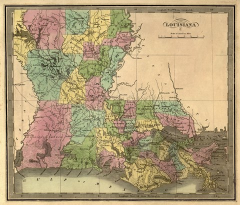 Framed Map of Louisiana Print