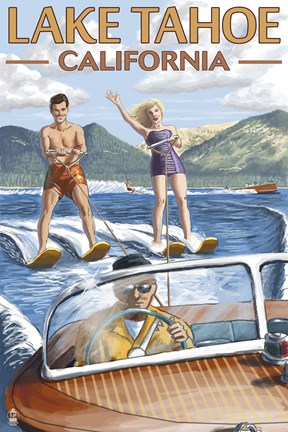 Framed Lake Tahoe California Water Ski Print