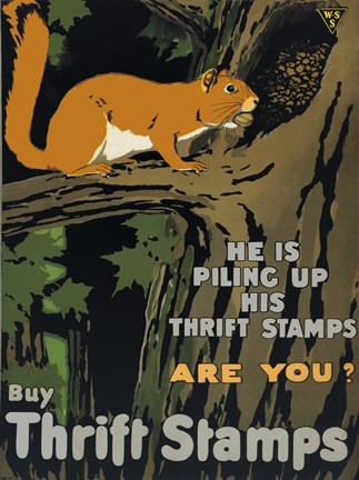 Framed He is Piling up his Thrift Stamps - Are You? Print