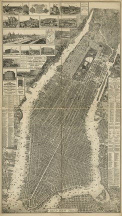 Framed City of New York Map, 1879 Print