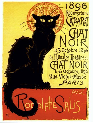 Framed Chat Noir (with text) Print
