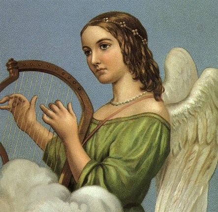 Framed Angel With Harp Print