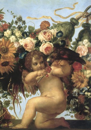 Framed Cherub And Parrot Print