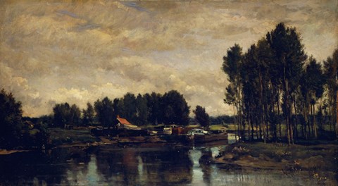 Framed Boats On The Oise, 1865 Print