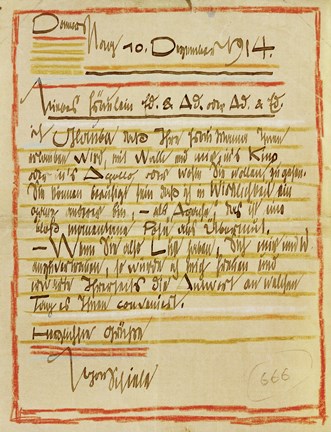 Framed Letter By Egon Schiele To The Sisters Edith And Adele Harms, 1914 Print