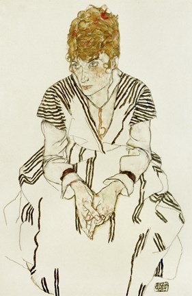 Framed Artist&#39;s Sister-in-Law in Striped Dress, Seated, 1917 Print