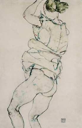 Framed Standing Semi-Nude With Raised Left Arm, 1914 Print