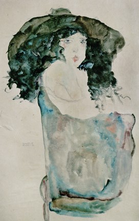 Framed Girl With Blue-Black Hair And Hat, 1911 Print