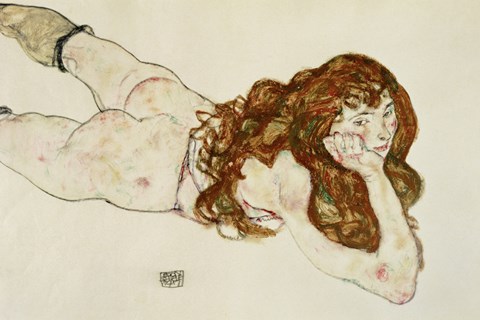Framed Female Nude On Her Stomach, 1917 Print