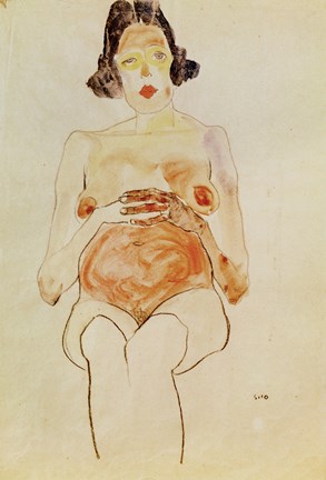 Framed Red Nude, Pregnant, 1910 Print