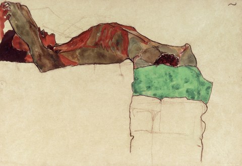 Framed Reclining Male Nude With Green Cloth, 1910 Print
