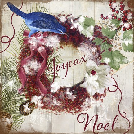 Framed Bluebird Christmas I Print