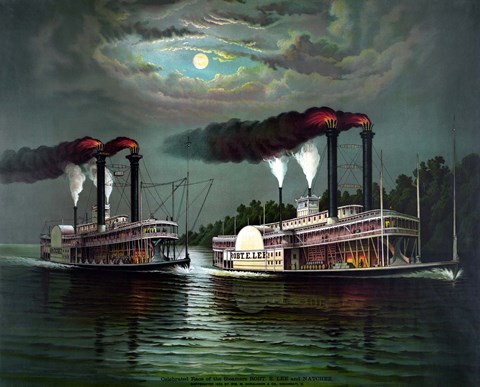 Framed Steamboats Robert E Lee and Natchez Print