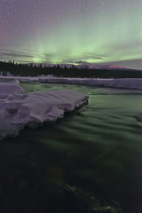 Framed Aurora Borealis over Creek, Yukon, Canada Print