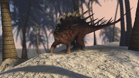 Framed Kentrosaurus Roaming in the Tropics Print
