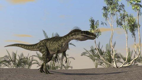 Framed Monolophosaurus Walking in Desert Print