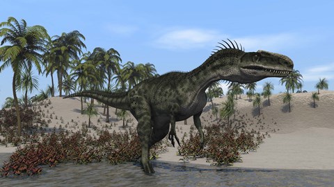 Framed Monolophosaurus Walking in Water Print