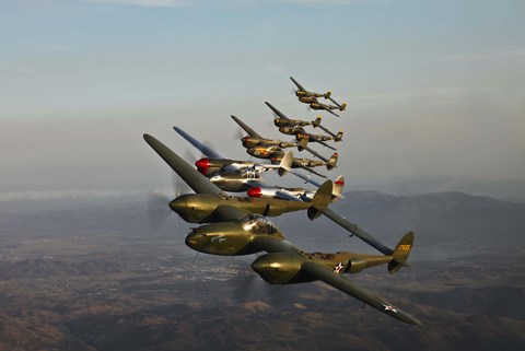 Framed Five Lockheed P-38 Lightnings Print