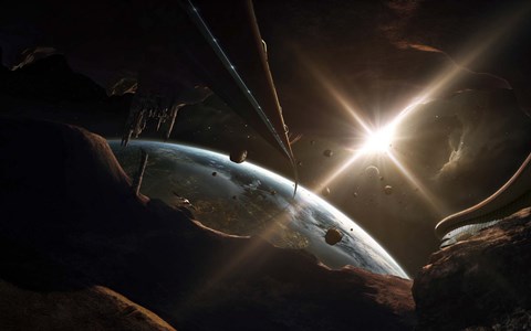 Framed Mining Colony on an Asteroid Print