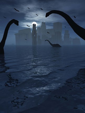 Framed Dinosaurs Feed Near Atlantis Print