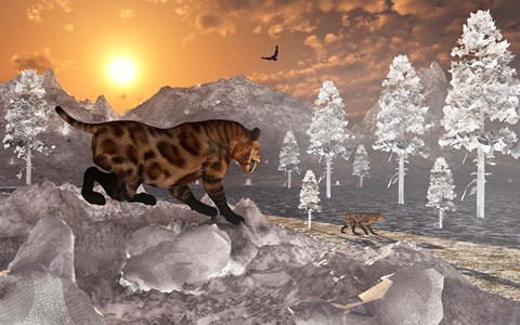 Framed Sabre Tooth Tigers in Winter Print
