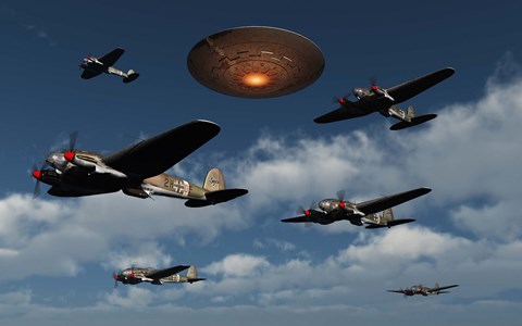 Framed German Heinkel Bombers and UFO Print