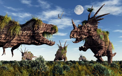 Framed Styracosaurus and Tyrannosaurus Rex Print