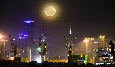 Framed Moonrise over Melbourne, Australia Print