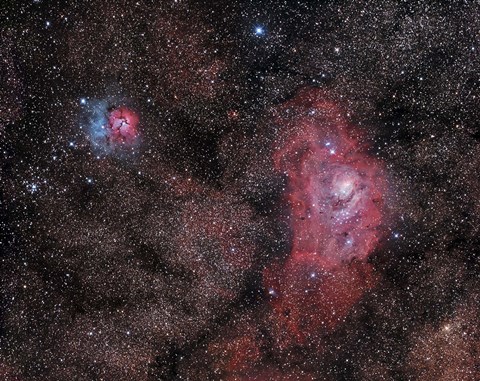 Framed Lagoon Nebula and Trifid Nebula in Sagittarius Print