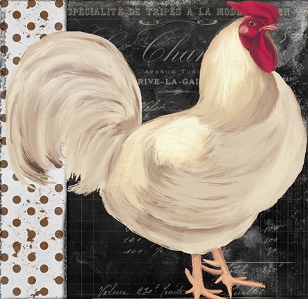 Framed White Rooster Cafe I Print