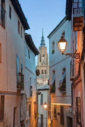 Framed Alleyway and Toledo Cathedral Steeple, Toledo, Spain Print