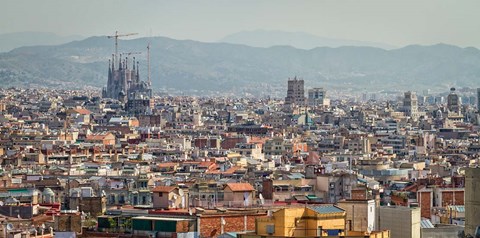 Framed Spain, Barcelona The cityscape viewed from the Palau Nacional Print