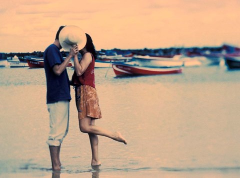Framed Kissing Couple at Playa de las Teresitas, Tenerife, Canary Islands, Spain Print