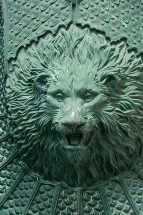 Framed Spain, Bilbao Lion fountain, Waterfront Print