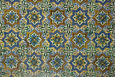 Framed Moorish Mosaic Azulejos (ceramic tiles), Casa de Pilatos Palace, Sevilla, Spain Print