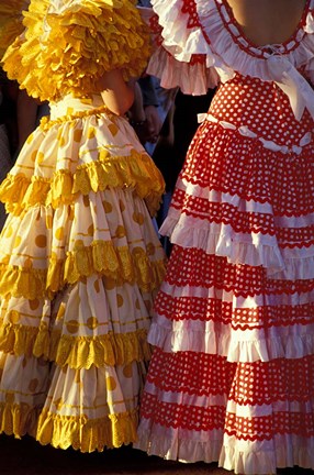 Framed Colorful Flamenco Dresses at Feria de Abril, Sevilla, Spain Print